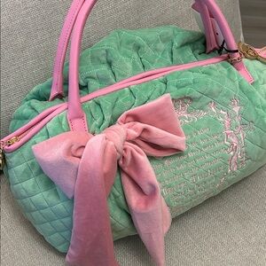 Juicy Couture Mint Green Quilted Hobo with Pink Bow Accents
